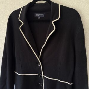 Y2K Jones New York XL Blazer Style Sweater Jacket Black w White Trim Classic